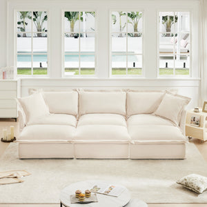 Oversized Chenille Living Room Sofa with 3 Ottomans
