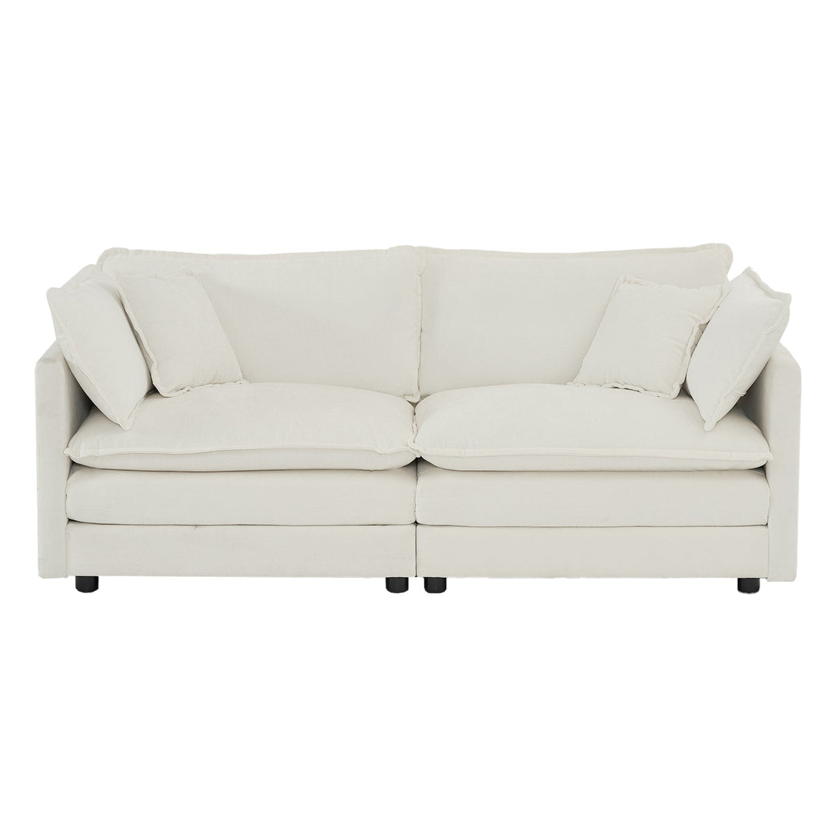2-Piece White Chenille Sofa Set for Living Room