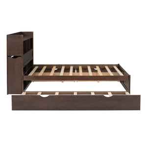 Storage Platform Bed With Pull Out Shelves, Trundle, And 2 Drawers