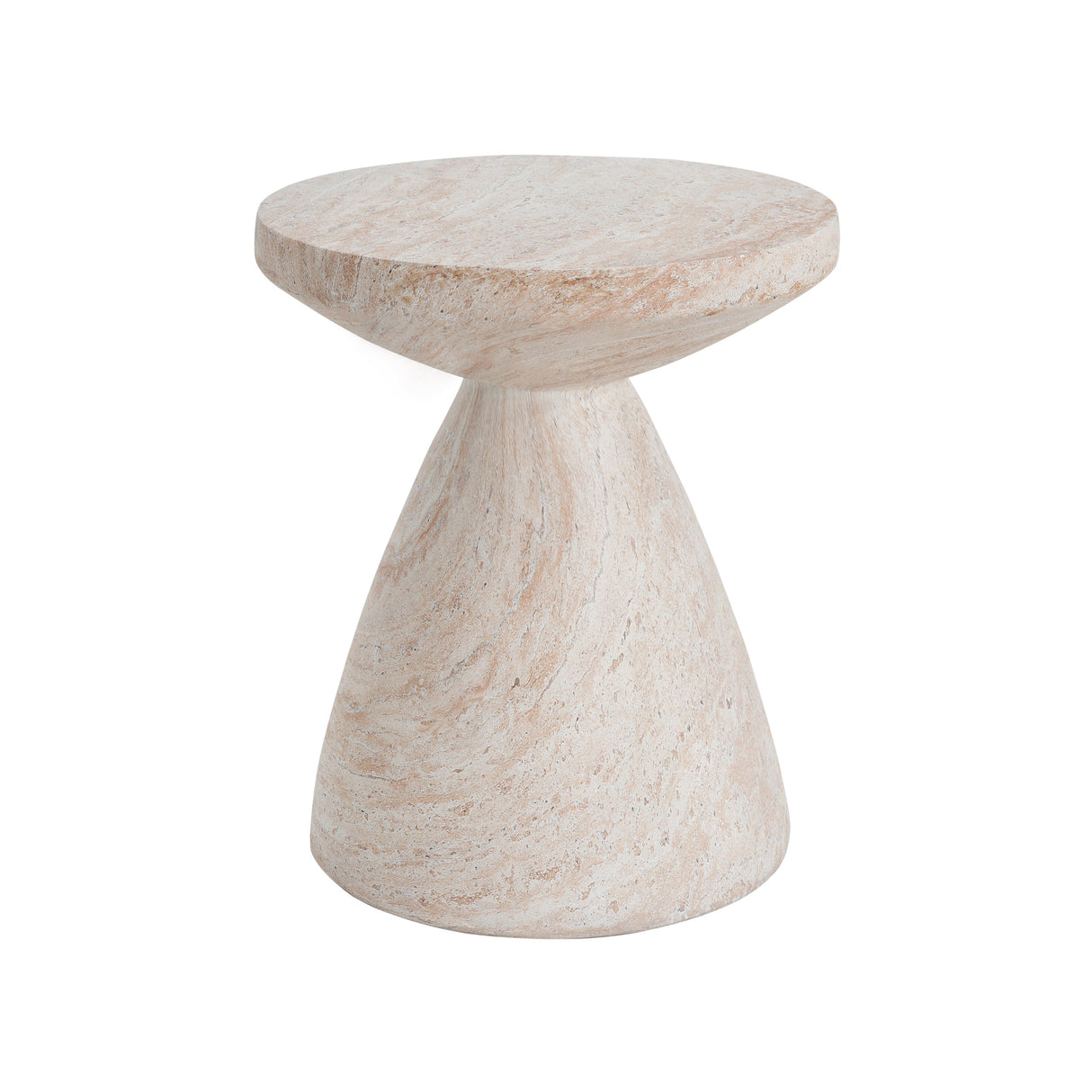 Elegant Travertine Finish Indoor/Outdoor Lightweight Concrete Side Table