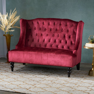 Upholstered Loveseat with Wing Back and Diamond Tufting - Multiple Colors