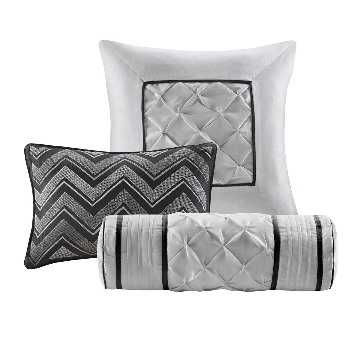 Black 7 Piece Tufted Comforter Set with Embroidered Details - King