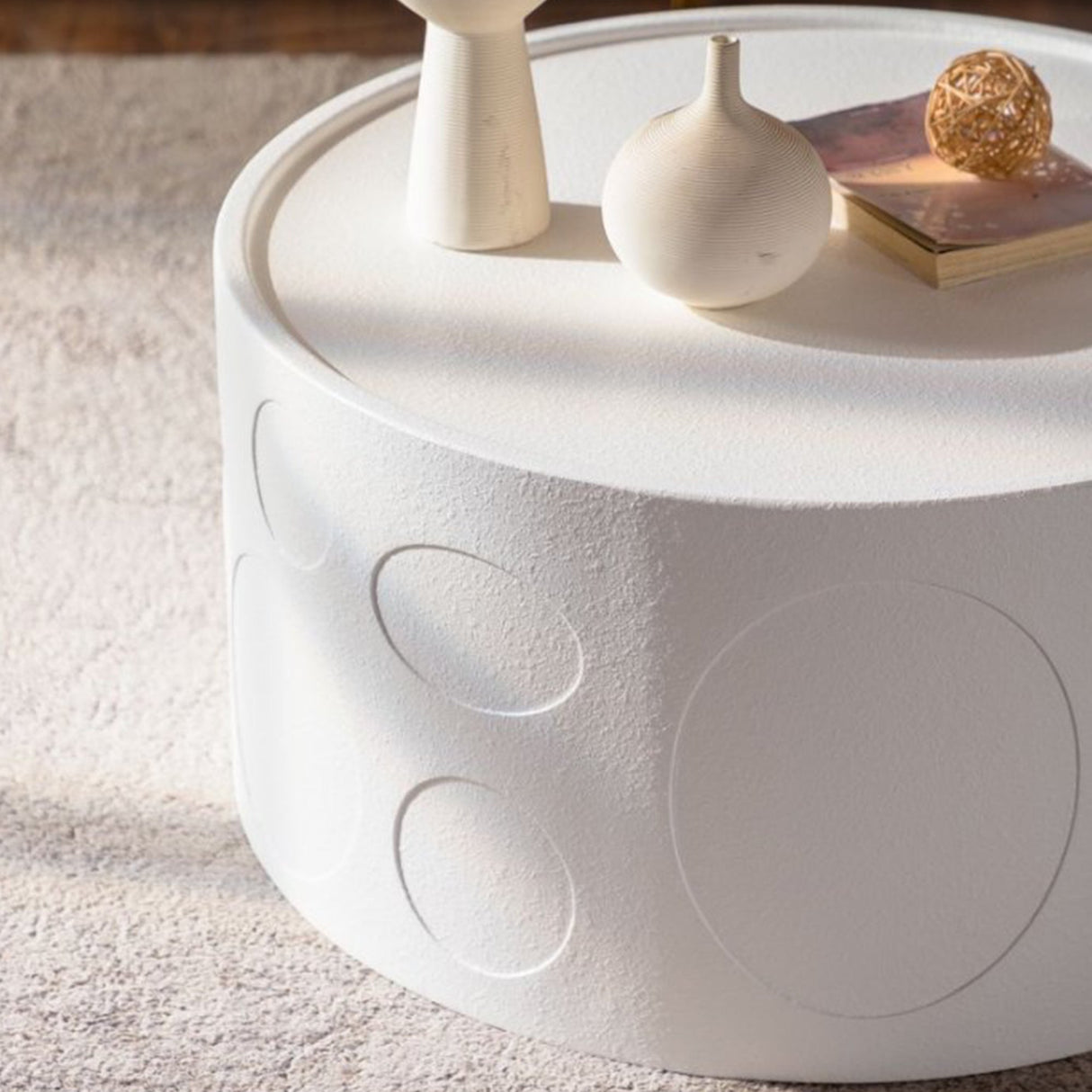 Round Side Table with Handcrafted Relief Design