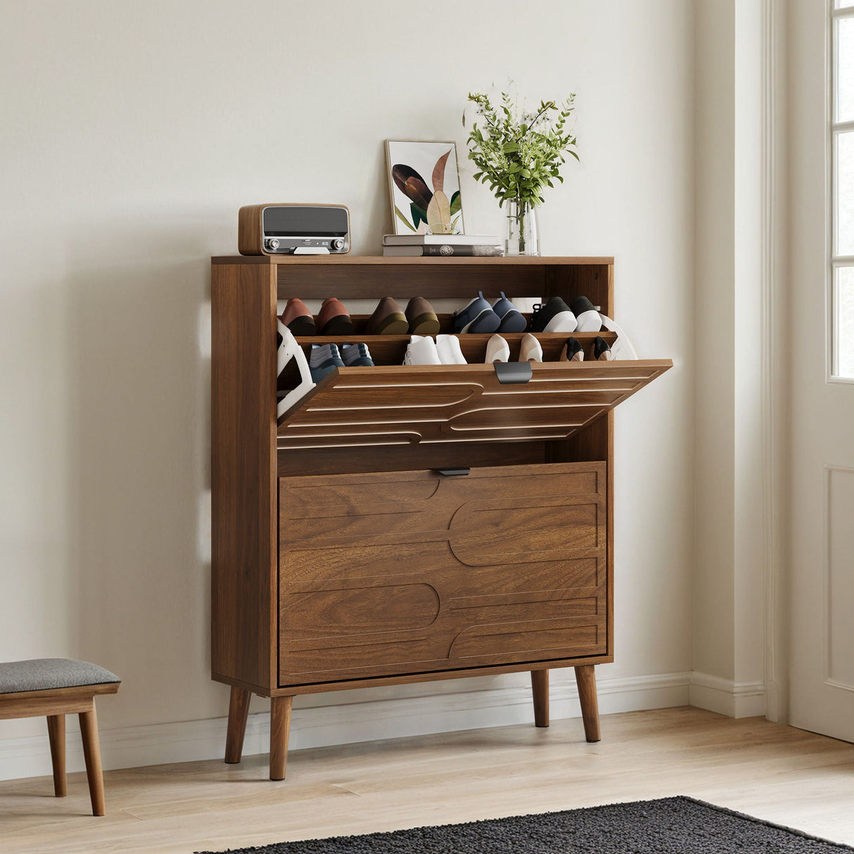 Medieval - Independent Shoe Cabinet With 2 Flip Drawers