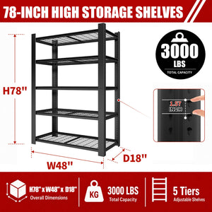 78"H 5-Tier Adjustable Heavy Duty Metal Mesh Storage Rack