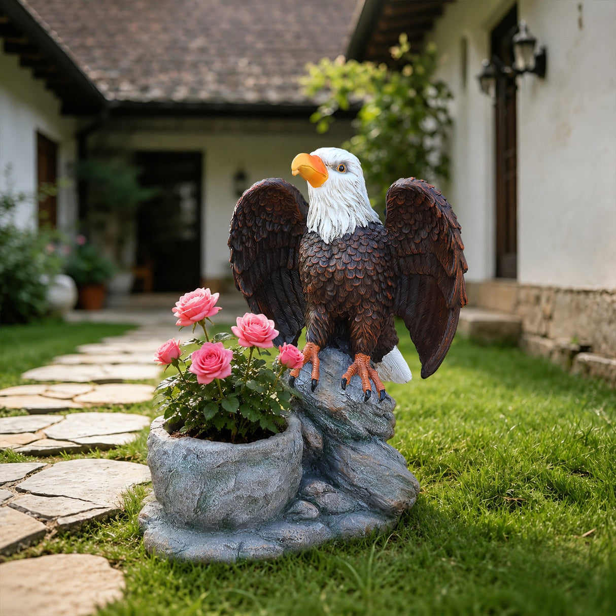 Standing Eagle Statue Garden Planter