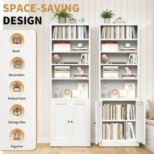 Bookcase Tall 5-Tier Adjustable Storage Shelf With Door Deep - White