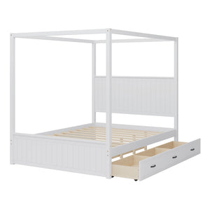 Canopy Platform Bed With Trundle And 3 Storage Drawers