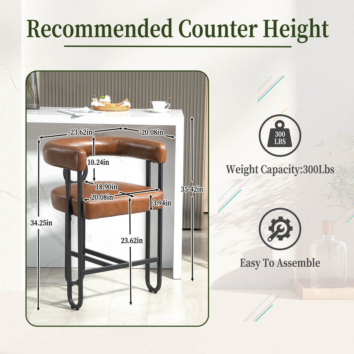Household bar stools set of 2, modern upholstered with back