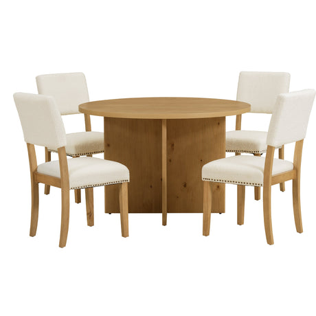 5-Piece Modern Round Dining Set with Upholstered Chairs