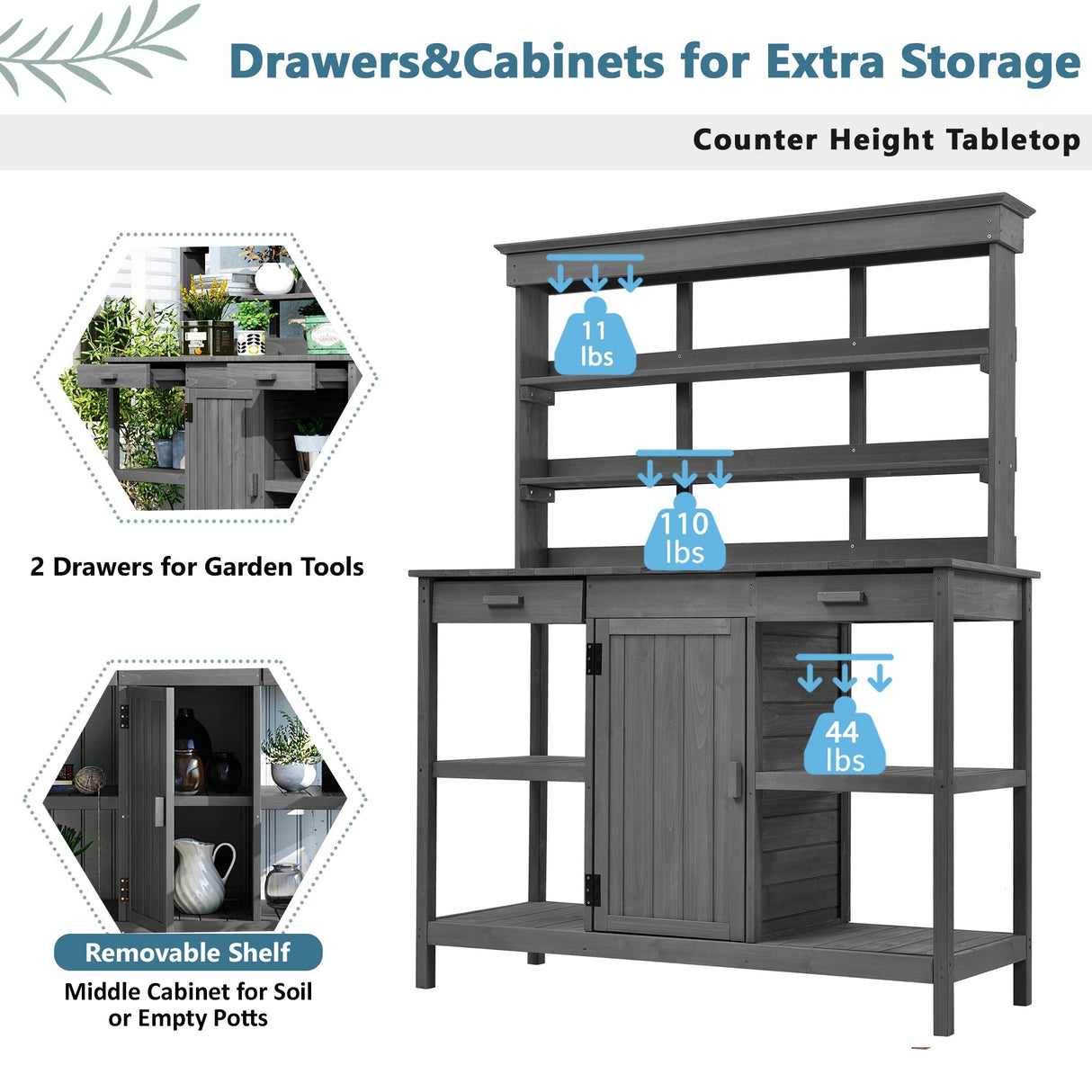 TOPMAX 66'' Large Outdoor Farmhouse Wooden Potting Bench Table