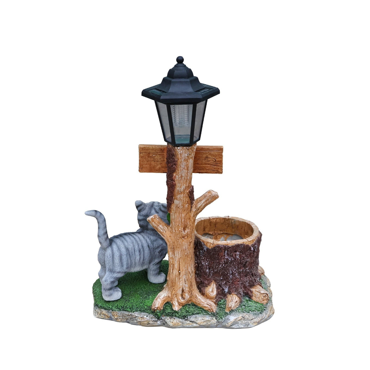 Cat Solar Planter Statue for Outdoor Decor
