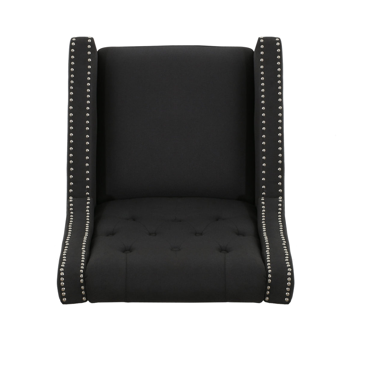 Classic Dark Grey Fabric Push Back Chair with Riveted Armrests