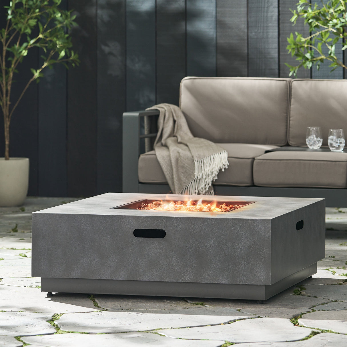 Modern Square Iron Fire Pit 50,000 BTU Stone Gray 39-Inch