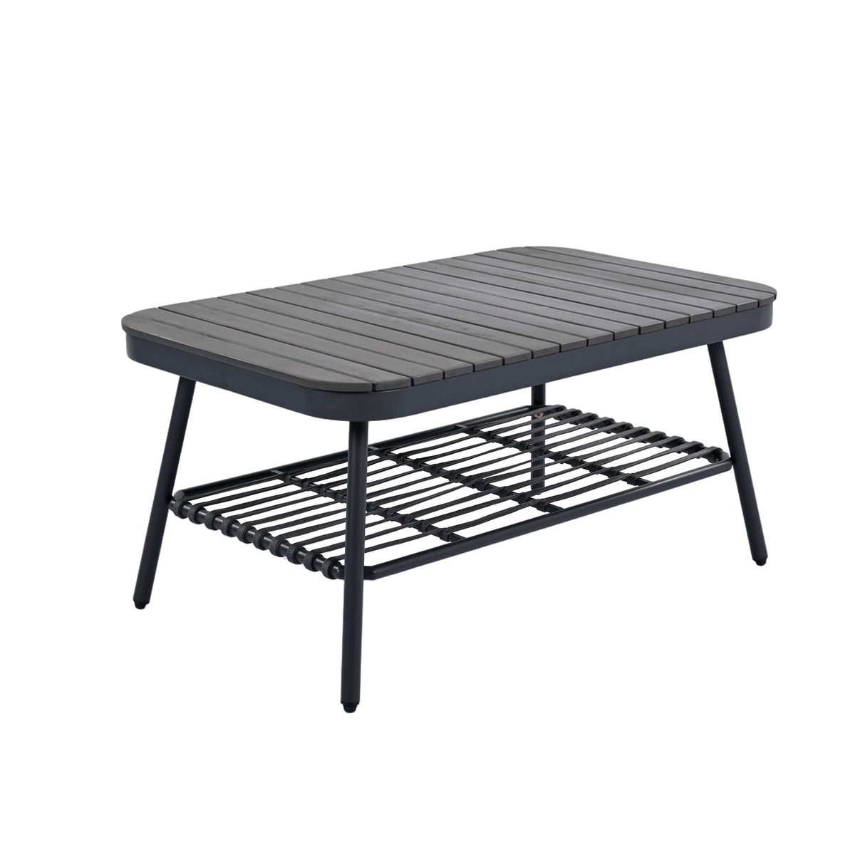 4 Piece Outdoor Patio Furniture Set, Metal Chairs With Woven Rope U Shaped Backrest