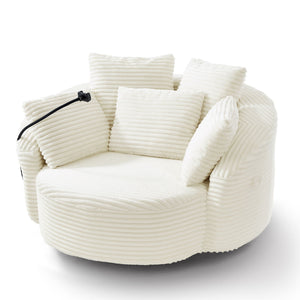 Swivel Accent Barrel Chair With Adjustable Phone Holder, 5 Pillows For Living Room