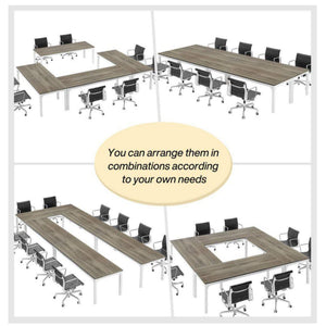 Extra Long 2 Person Computer Desk With, Collaborative Workstation For Home Office - White / Oak