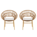 Cyril Outdoor Wicker Papasan Style Dining Chair with Teak Finished Legs - Set of 2
