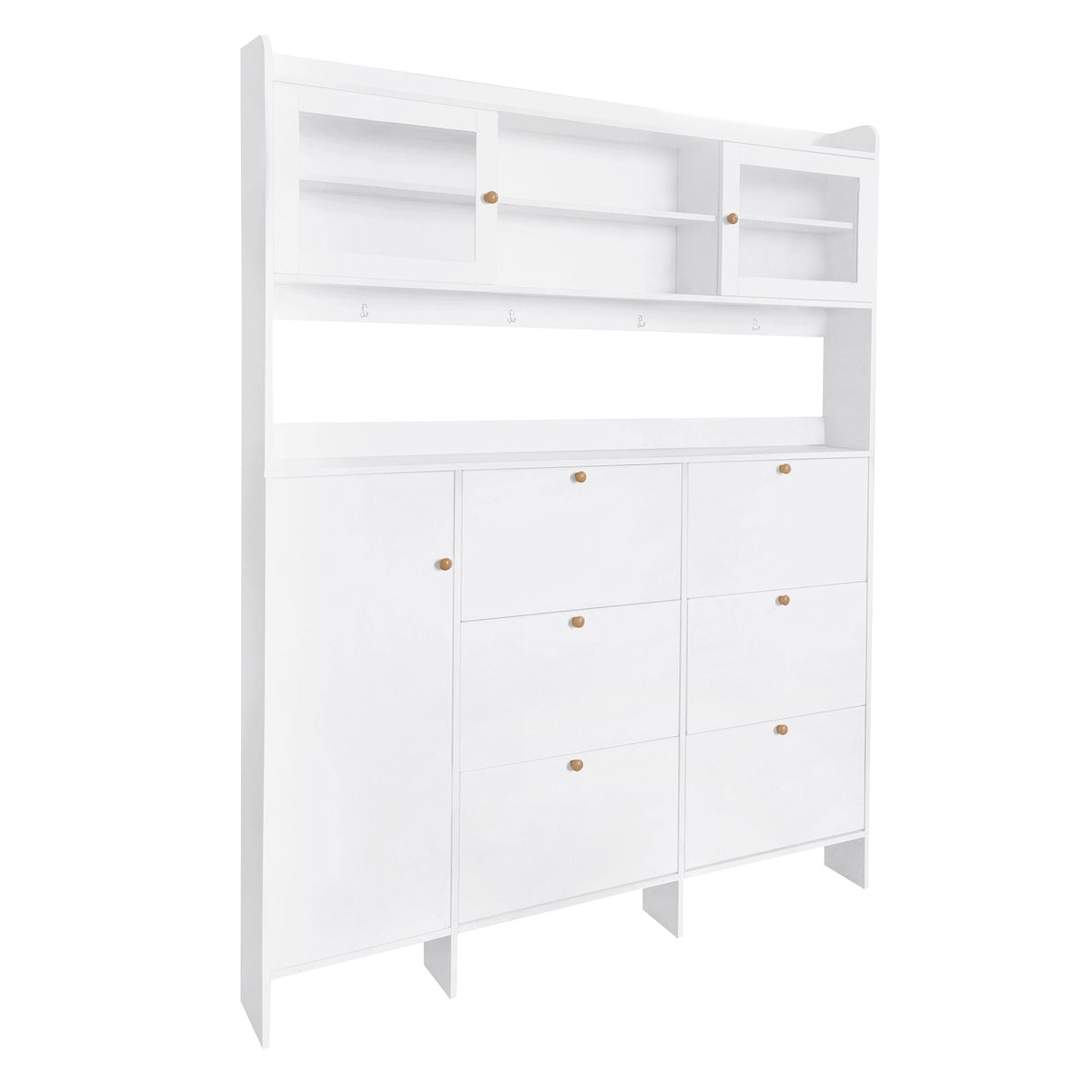 On Trend Multifunctional Tipping Bucket Shoe Cabinet With Storage Shelf & 6 Flip Drawers