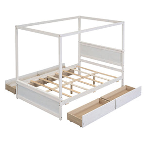 Canopy Platform Bed With Drawers, Support Slats, No Box Spring Needed