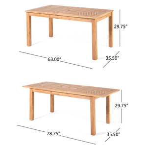 Outdoor 7 Pieces Rustic Patio Acacia Expandable Dining Set with Cushions