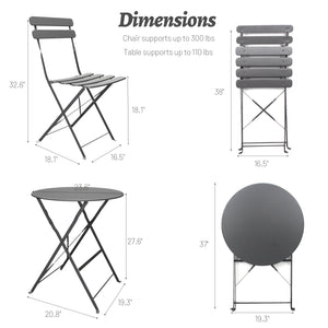 3 Pieces Patio Bistro Balcony Metal Chair Table Set - Gray