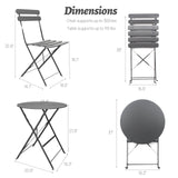 3 Pieces Patio Bistro Balcony Metal Chair Table Set - Gray