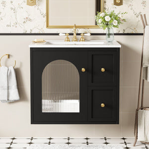 Wall-Mounted Bathroom Vanity Set with Ceramic Sink and Soft-Close Drawers - Black, Beige, or White