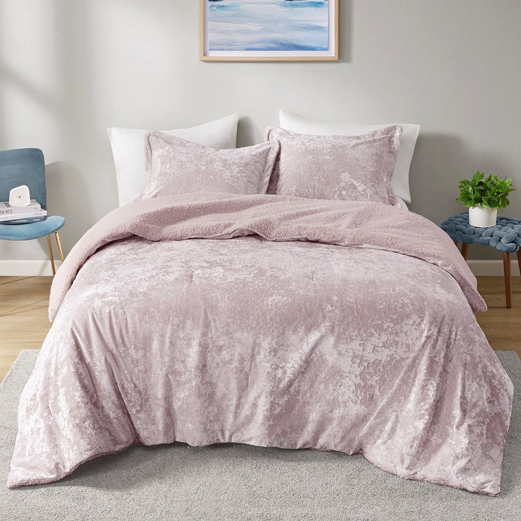 King/Cal King Crushed Velvet Sherpa Reversible Comforter Set