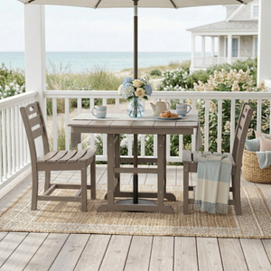 Antique Wood HDPE Outdoor Patio Dining Set, 37.8 in. Square Table with 2 Chairs