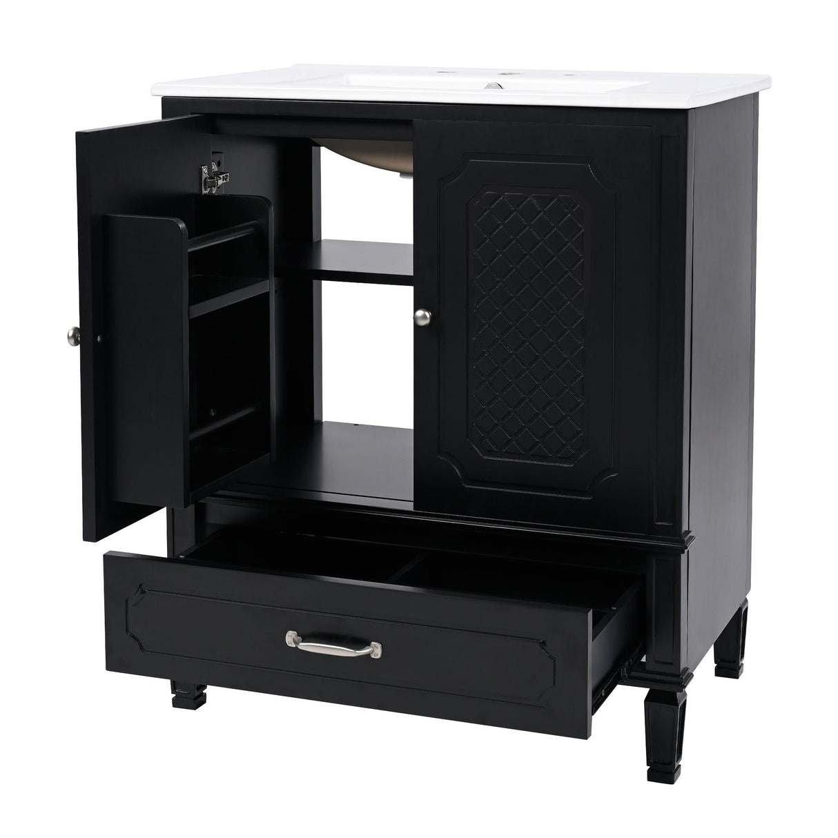 Vintage Style Bathroom Vanity With Sink, Multi Functional Storage, Soft-Closing Door