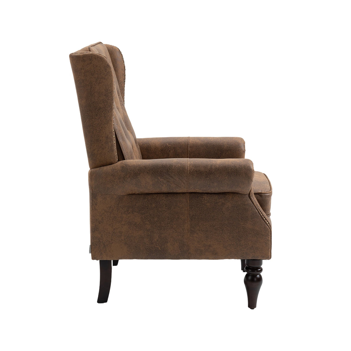 Modern Coffee Wood Frame Armchair with Microsuede Upholstery