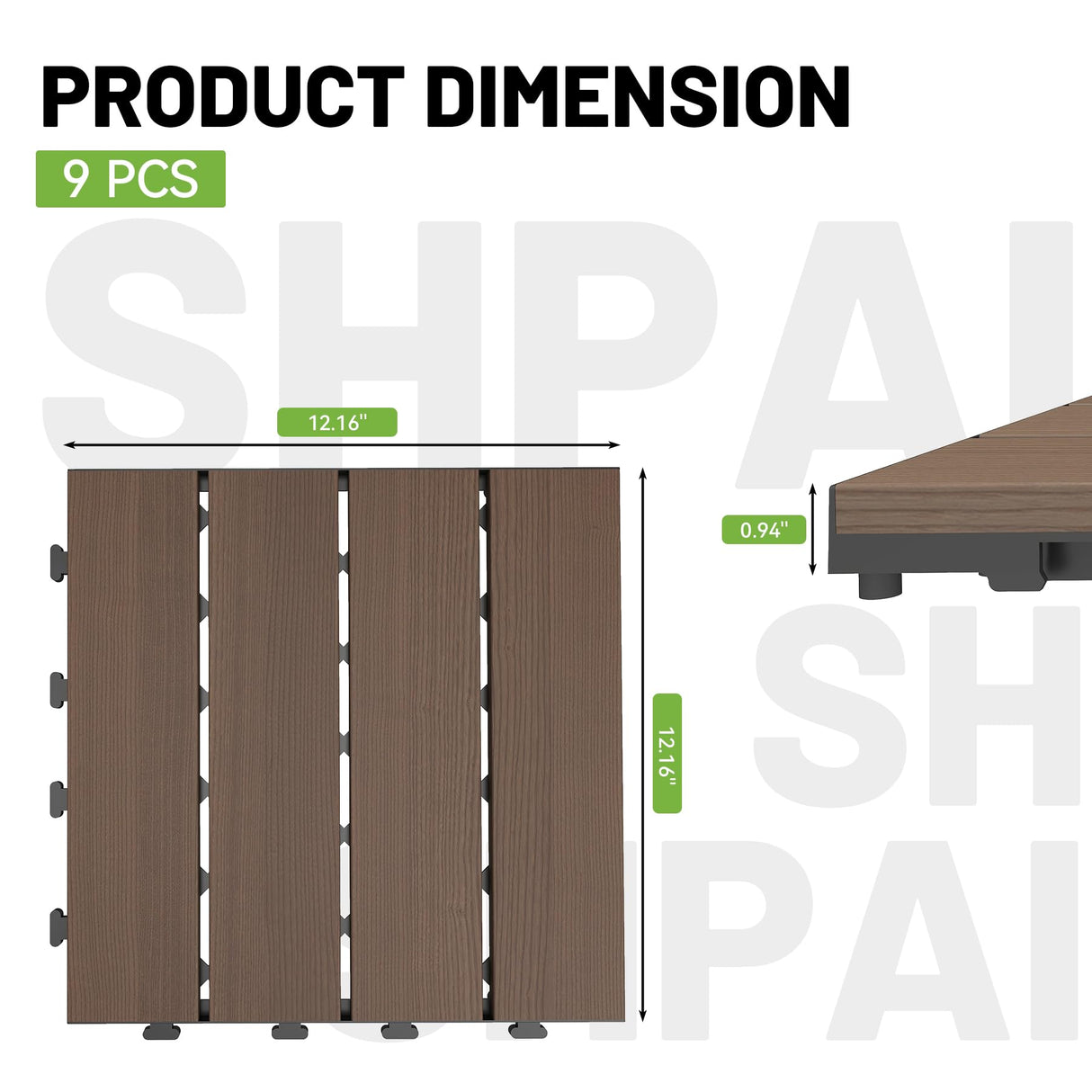 44 Pcs Interlocking Deck Tiles 12" x 12" HDPE Outdoor Flooring