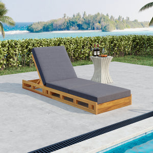 Lounge Chaise Set, Acacia Solid Wood with Lounge Cushion