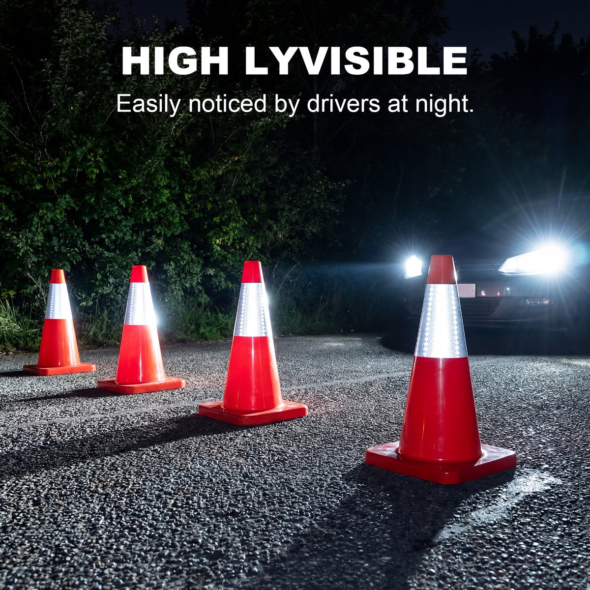 18-Inch Traffic Safety Cones, 2-Pack, PVC Road Cones with Reflective Collar