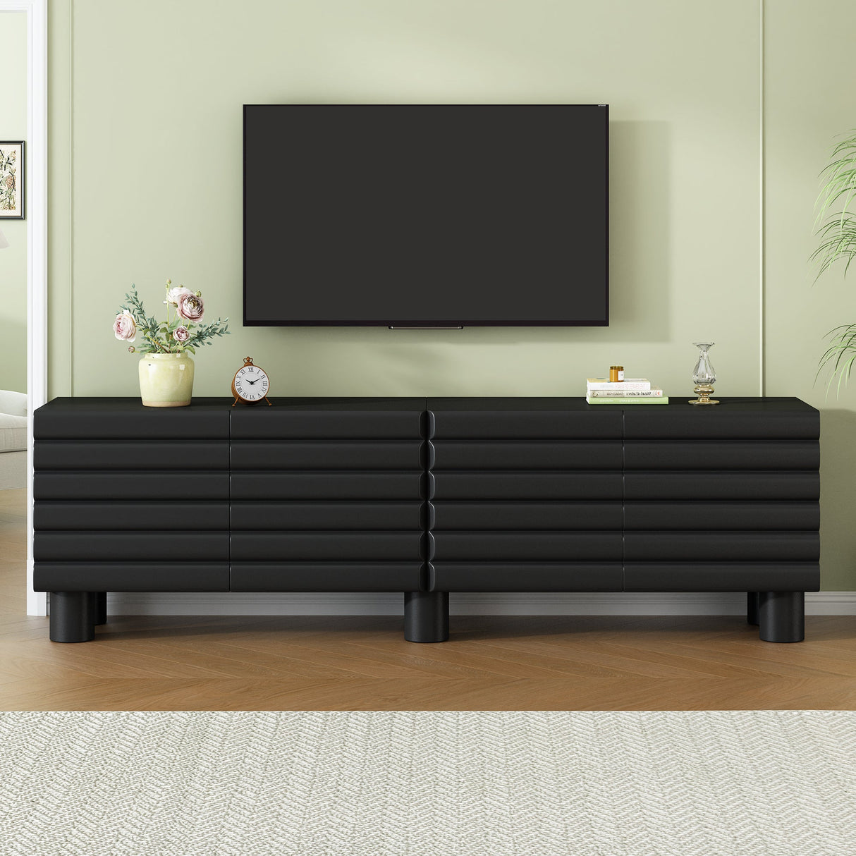 Stylish Thick Wavy Door TV Cabinet with Adjustable Shelves