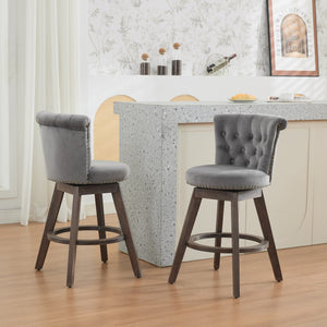 26" Counter Height Bar Stools Set of 2 with 360° Swivel and Velvet Upholstery