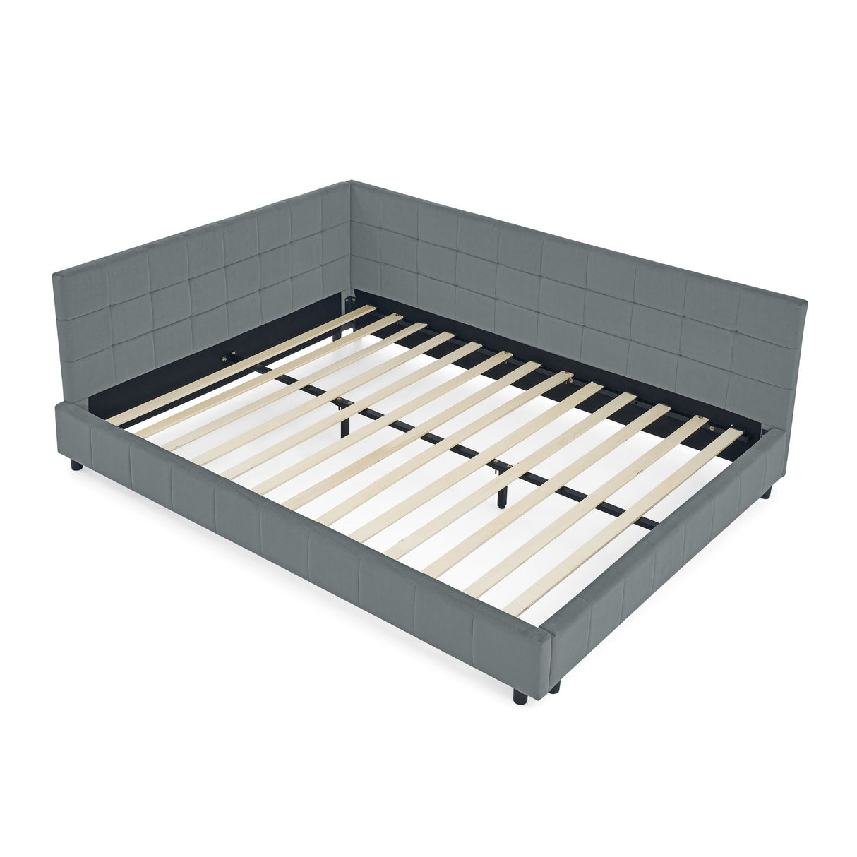 Mid-Century Storage Upholstered Tufted Bed Frame with Backrest and Armrests