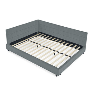 Mid-Century Storage Upholstered Tufted Bed Frame with Backrest and Armrests