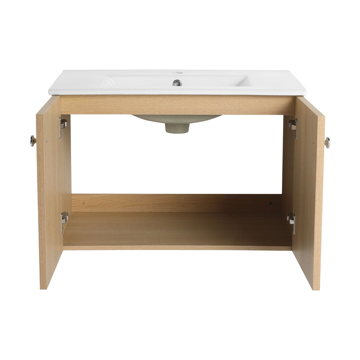 Wall Mounted Bathroom Vanity With Ceramic Sink And 2 Soft Closing Doors