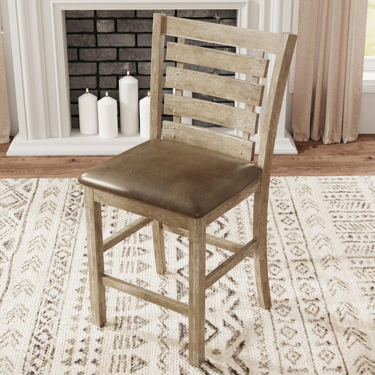 Dining Counter Height Chairs Modern Farmhouse Rustic Look Distressed Design Ladderback Solid Wood (Set of 2) - Grayish Brown