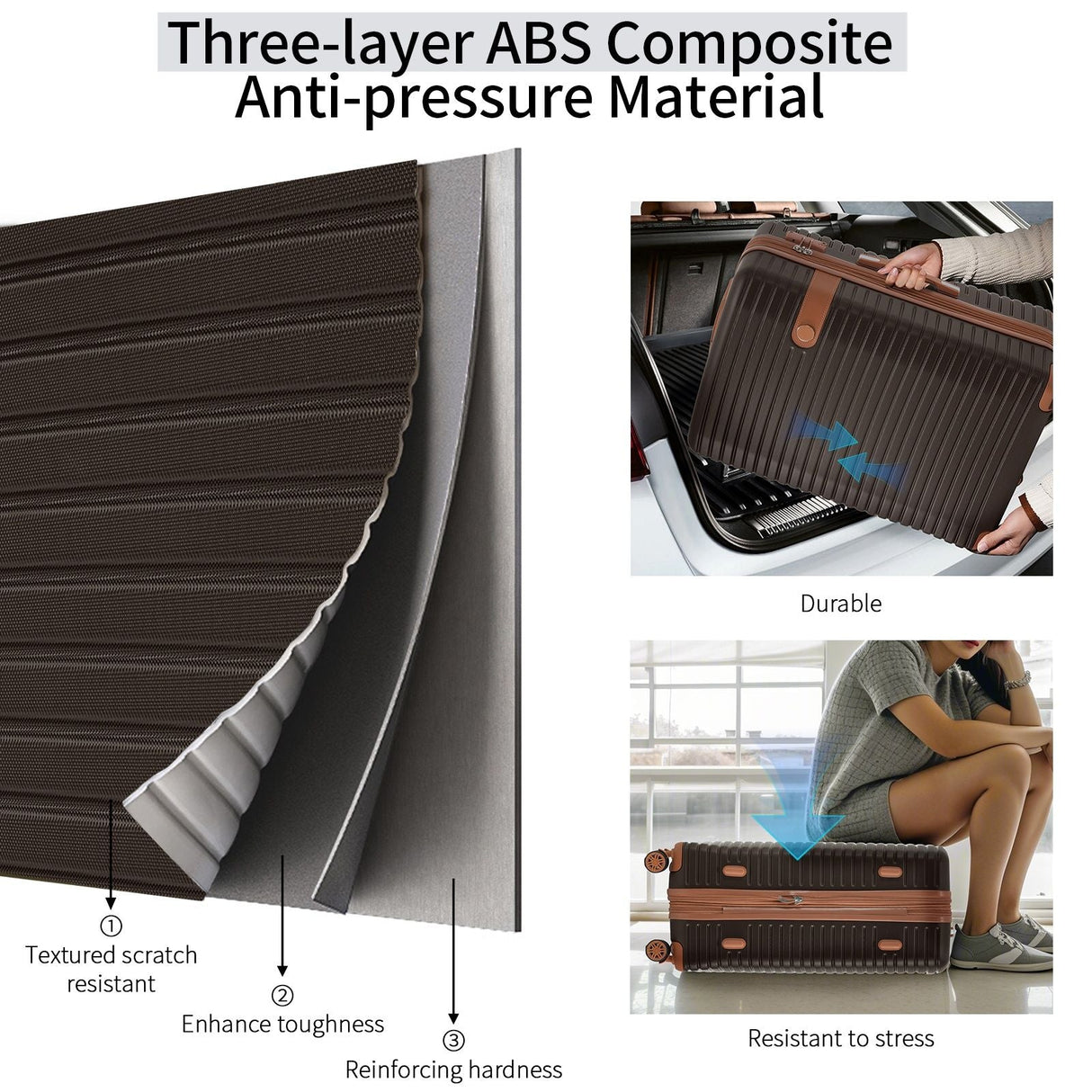 4 Piece Luggage Set Suitcase Set, Abs Hard Shell Lightweight Expandable Travel Luggage With 4 Packing Cubes, Tsa Lock, Spinner Wheels (16 / 20 / 24 / 28) - Coffee
