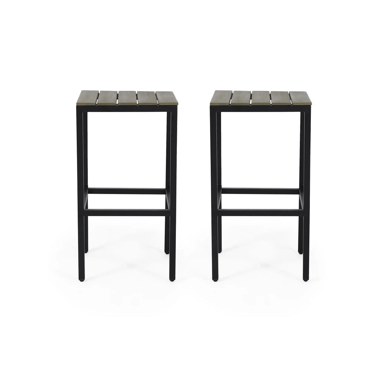 Outdoor Bar Stool With Slat Design And Metal Frame (Set of 2)