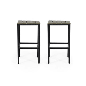 Outdoor Bar Stool With Slat Design And Metal Frame (Set of 2)