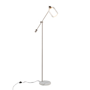 Marcel Contemporary/Glam Floor Lamp in White Marble and Nickel Metal
