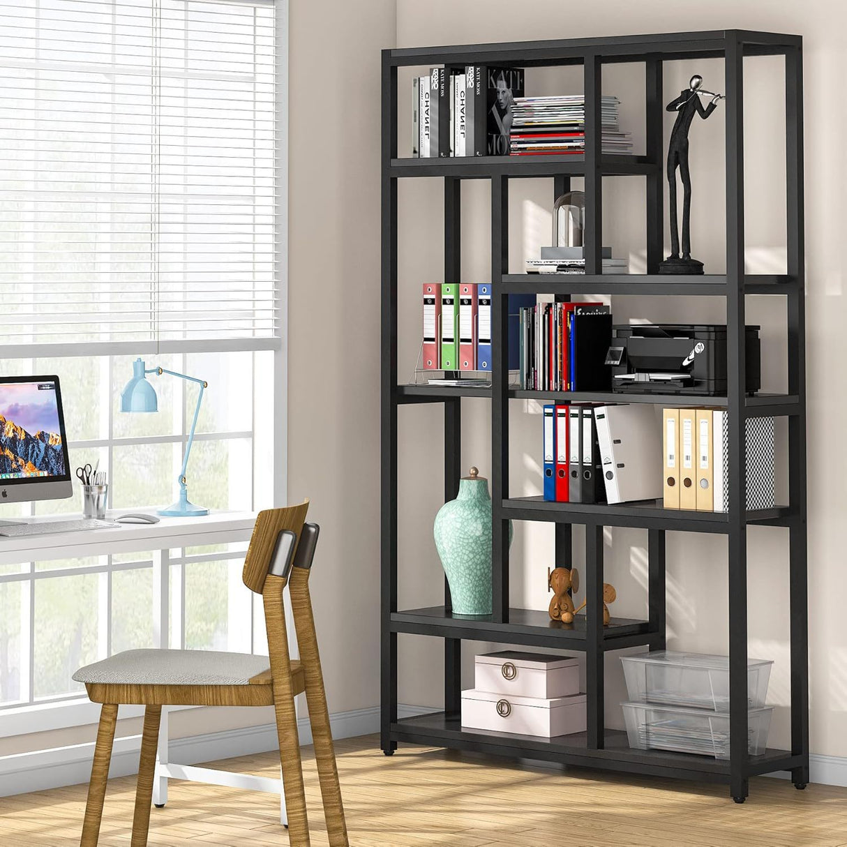Extra Tall 7 Tier Industrial Etagere Bookcase With 10 Shelves Organizer