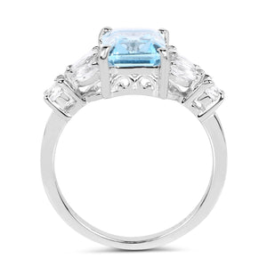 3.38 Carat Genuine Blue Topaz & White Topaz .925 Sterling Silver Ring