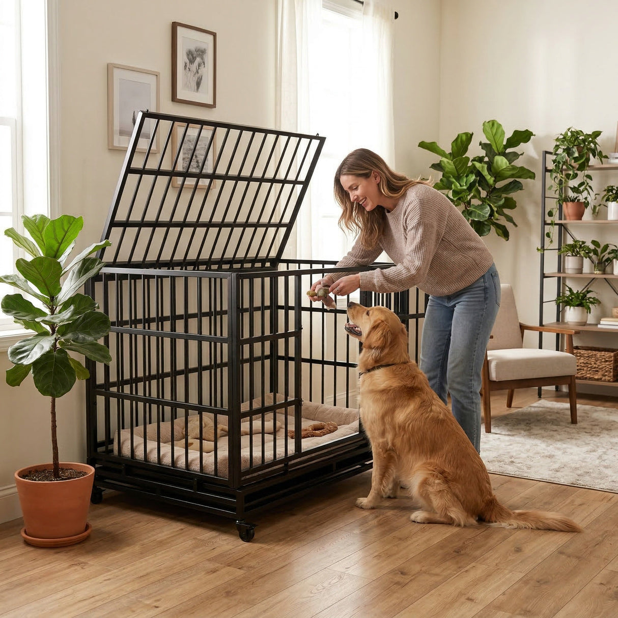 48 Inch Heavy Duty Indestructible Dog Crate with Wheels