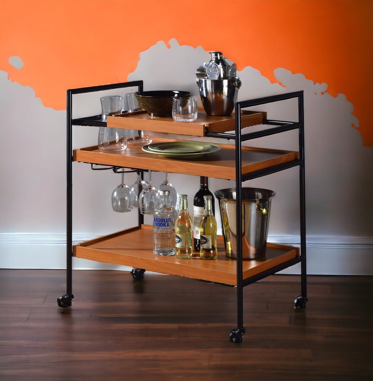 Oaken Honey Oak & Black Finish Serving Cart