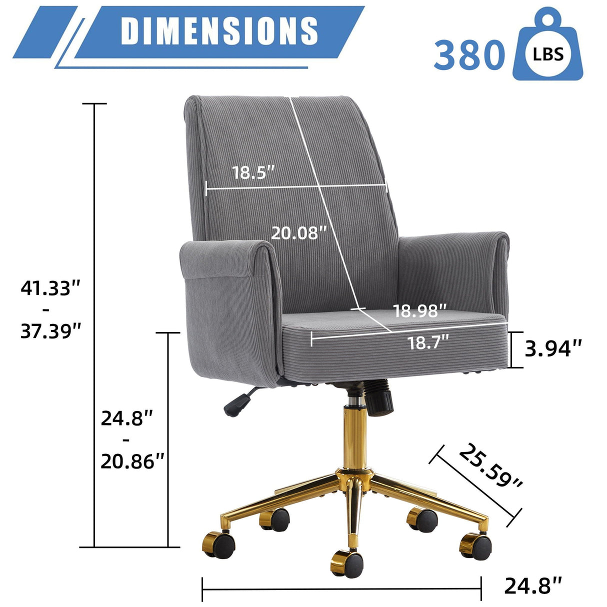 Ergonomic Mid-Back Office Chair With Striped Fabric - Gray